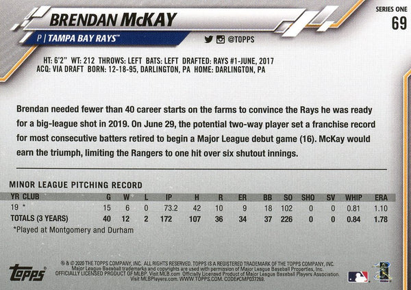 Brendan McKay 2020 Topps Rookie Card