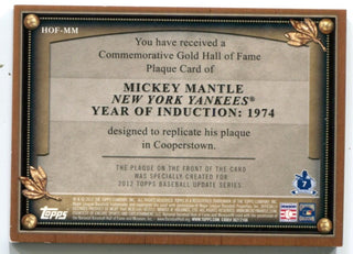 Mickey Mantle 2012 Topps Hall of Fame Plaque Card #HOFMM