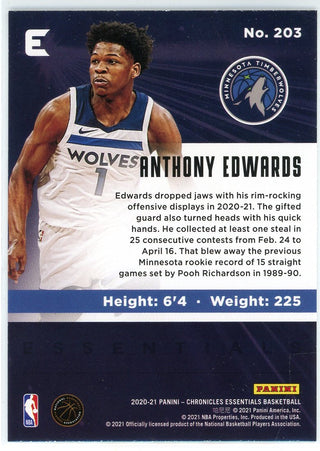 Anthony Edwards 2020-21 Panini Chronicles Essentials Rookie Card #203