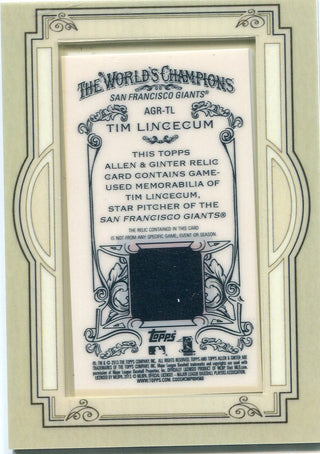 Tim Lincecum 2013 Topps Allen & Ginter Game Worn Jersey Card