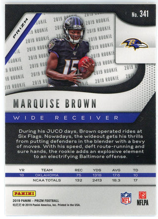 Marquise Brown 2019 Panini Prizm Orange Laser Prizm Rookie Card #341