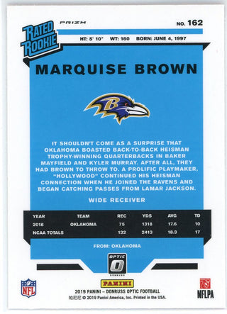 Marquise Brown 2019 Panini Donruss Optic Pink Prizm Rated Rookie Card #162