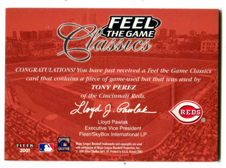 Tony Perez 2001 Fleer Feel The Game Classics Bat Card