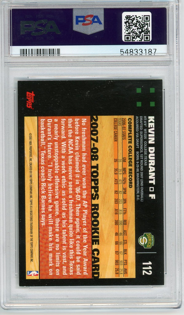 Kevin Durant 2007-08 Topps Black Border #112 PSA NM-MT 8.5 RC