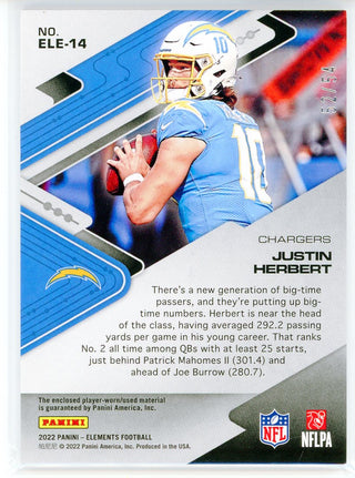 Justin Herbert 2022 Panini Elements Electric Patch Card #ELE-14