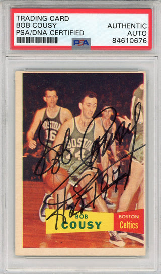 Bob Cousy "HOF 1971" Autographed 1957 Topps Card #17 (PSA)