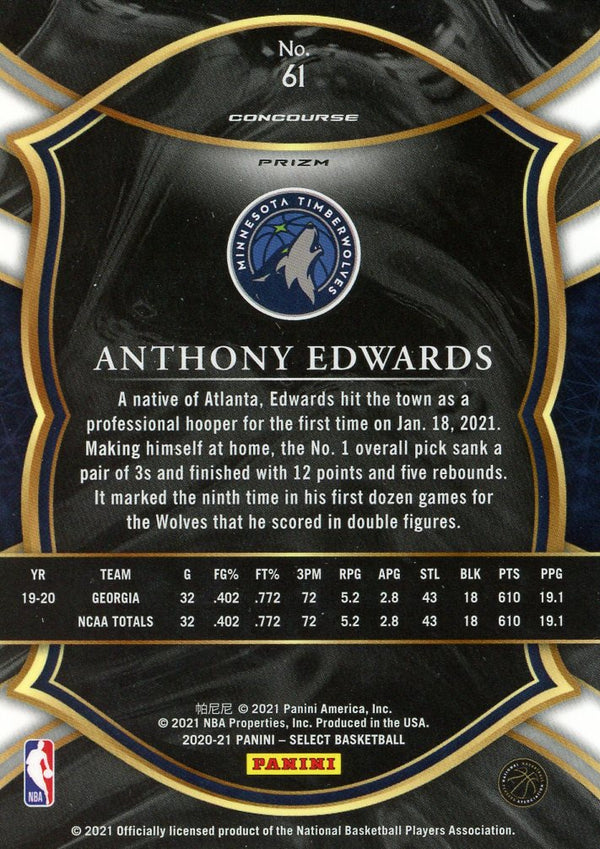 Anthony Edwards 2021 Panini Select Shimmer Rookie Card