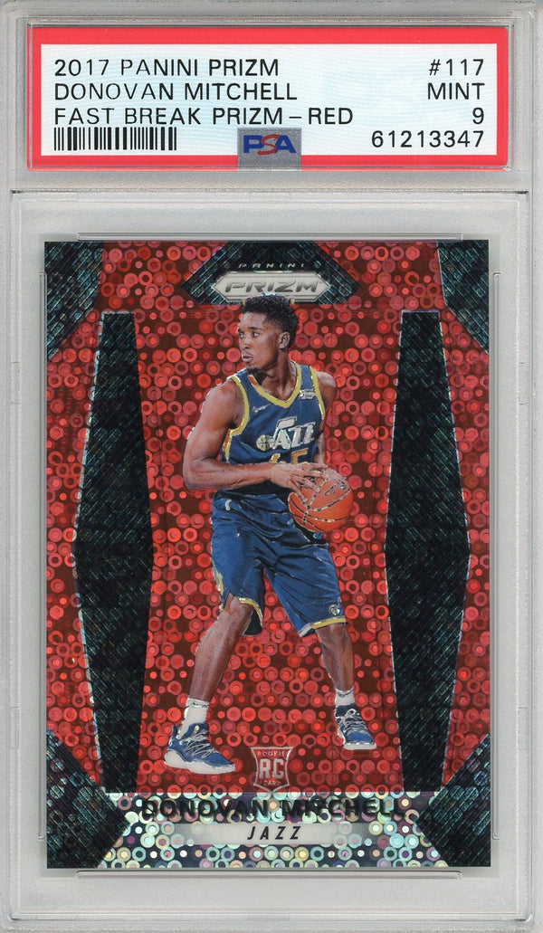 Donovan Mitchell 2017 Panini Prizm Fast Break Red Prizm Card #117 (PSA Mint 9)