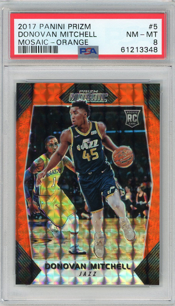 Donovan Mitchell 2017 Panini Prizm Mosiac Orange Prizm Card #5 (PSA NM-MT 8)