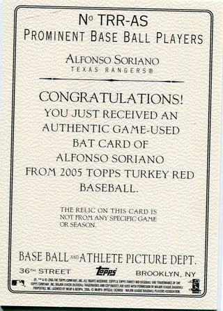 Alfonso Soriano 2005 Topps Turkey Red Game Used Bat Card