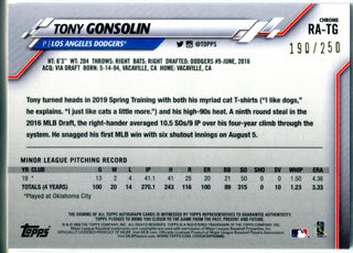 Tony Gonsolin Autographed 2020 Purple Topps Chrome Rookie Card