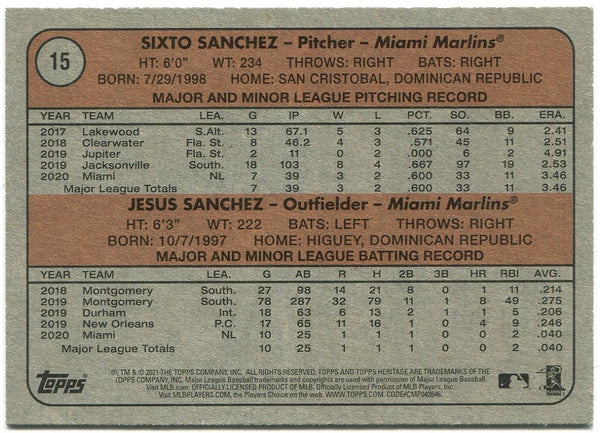 Sixto Sanchez Jesus Sanchez 2021 Rookie Stars Topps Heritage