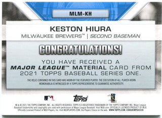 Keston Hiura Topps Major League Material Authentic Jersey Card