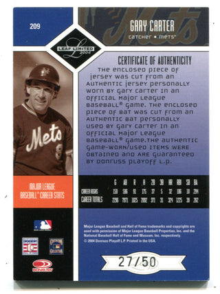 Gary Carter 2004 Leaf Limited Jersey/Bat Card  #209  27/50