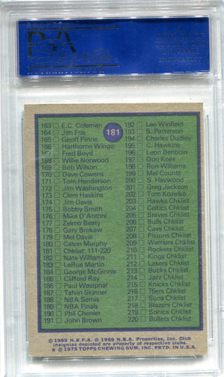 1975 NBA Topps Checklist #181 PSA NM 7 Card