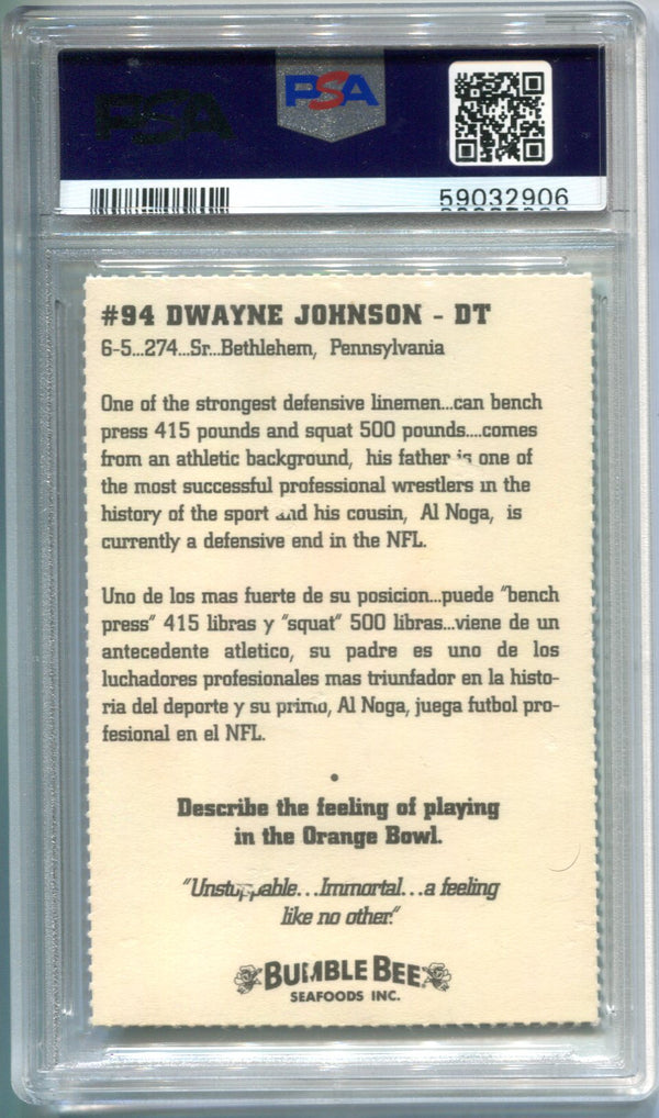 Dwayne Johnson THE ROCK 1994 Miami Bumble Bee Rookie Card PSA 8 MINT