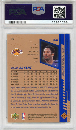 Kobe Bryant 2000 Upper Deck Card #80 (PSA)