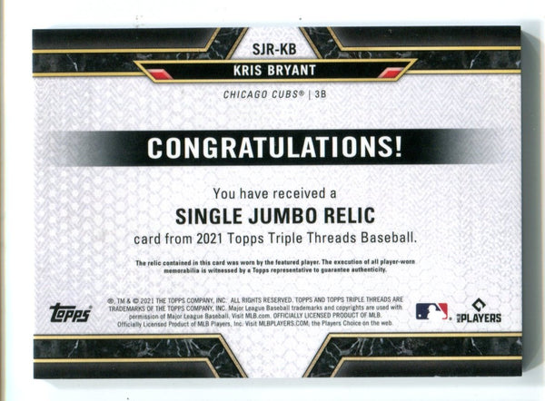 Kris Bryant 2021 Topps Triple Threads #SJRJB Jumbo Relic Card /36