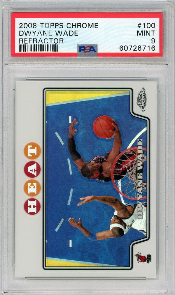 Dwyane Wade 2008 Topps Chrome Refractor Card #100 (PSA Mint 9)