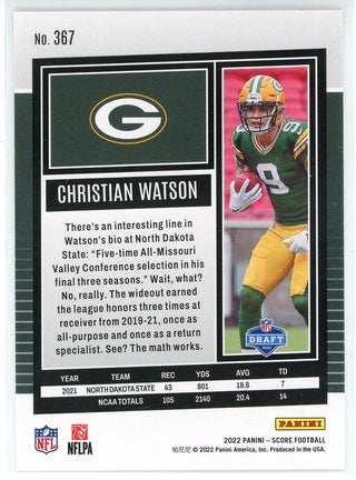 Christian Watson 2022 Panini Score Rookie Card #367