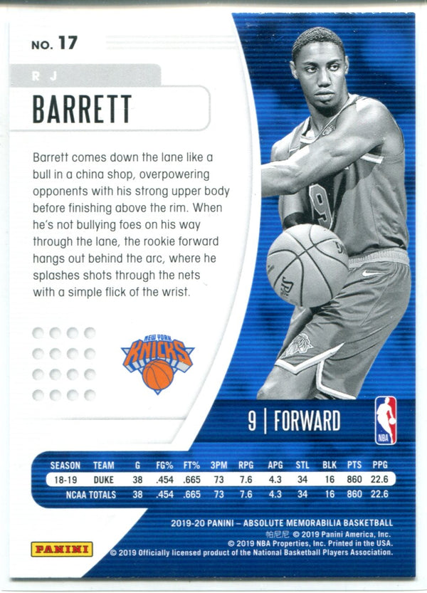 RJ Barrett 2019-2020 Panini Absolute Memorabilia Rookie Card #17