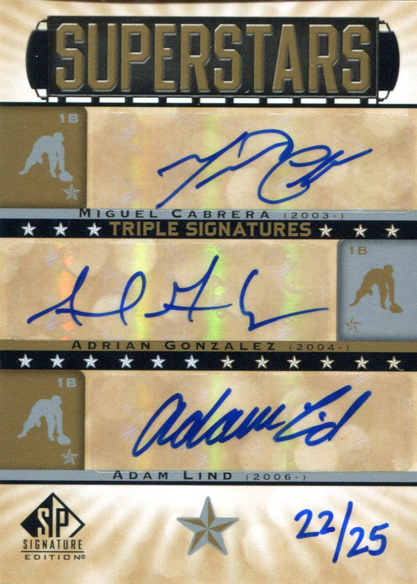 Miguel Cabrera, Adrian Gonzalez & Adam Lind Autographed 2012 Upper Deck Sp Superstars Card