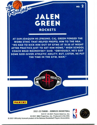 Jalen Green Panini Donruss "The Rookies" 2021