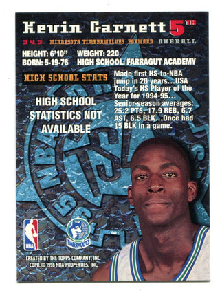 Kevin Garnett 1996 Topps Stadium Club #343 Card