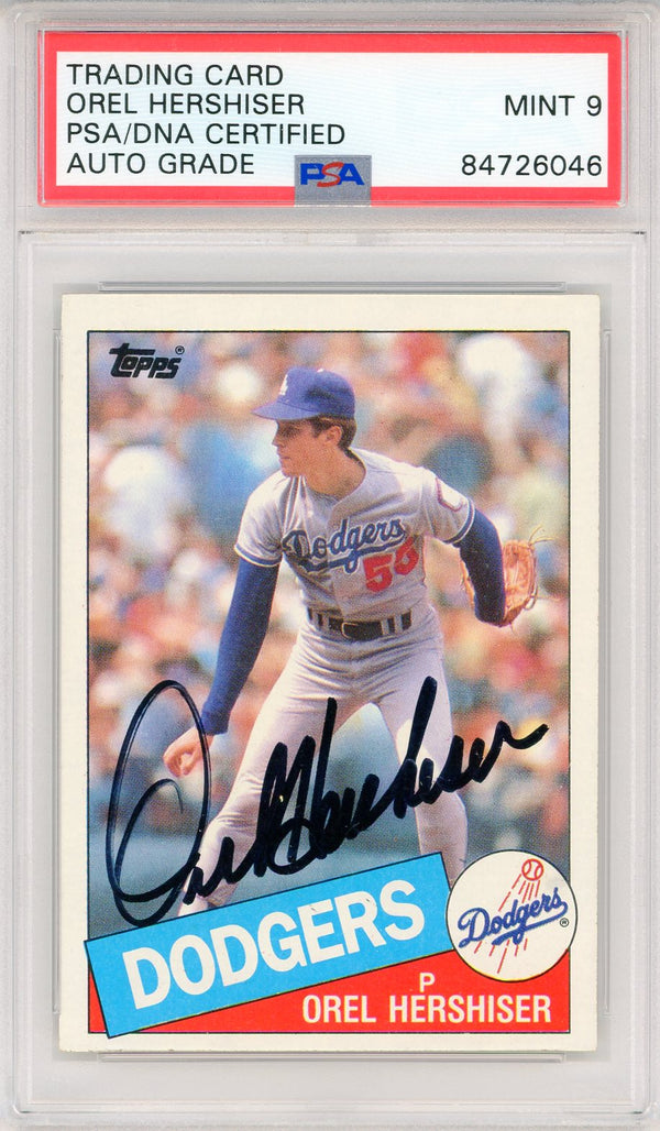 Orel Hershiser Autographed 1985 Topps Card #493 (PSA Auto Mint 9)