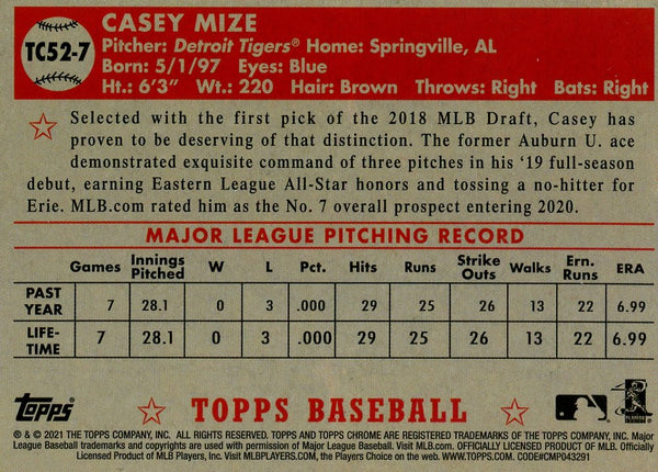 Casey Mize 2021 Topps Chrome Rookie Card