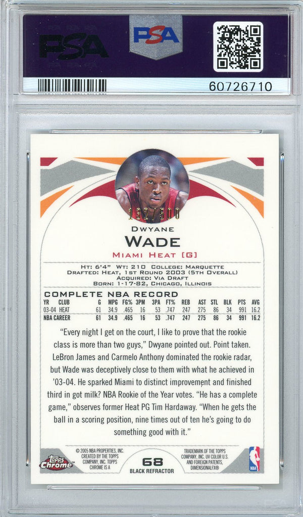 Dwyane Wade 2004 Topps Chrome Black Refractor Card #68 (PSA Mint 9)