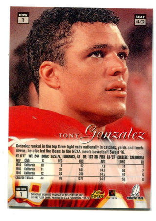 Tony Gonzalez 1997 Flair Showcase Row 1 Seat 49 Card