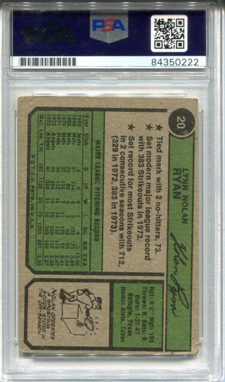 Nolan Ryan "HOF 99" Autographed 1974 Topps Card (PSA)