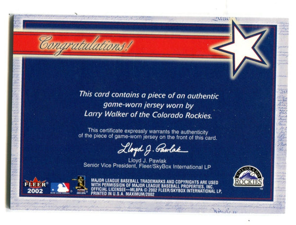 Larry Walker 2002 Fleer Maximum America`s Game Patch Card