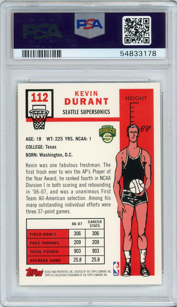 Kevin Durant 2007-08 Topps 1957-58 Variation #112 PSA NM-MT 8 RC