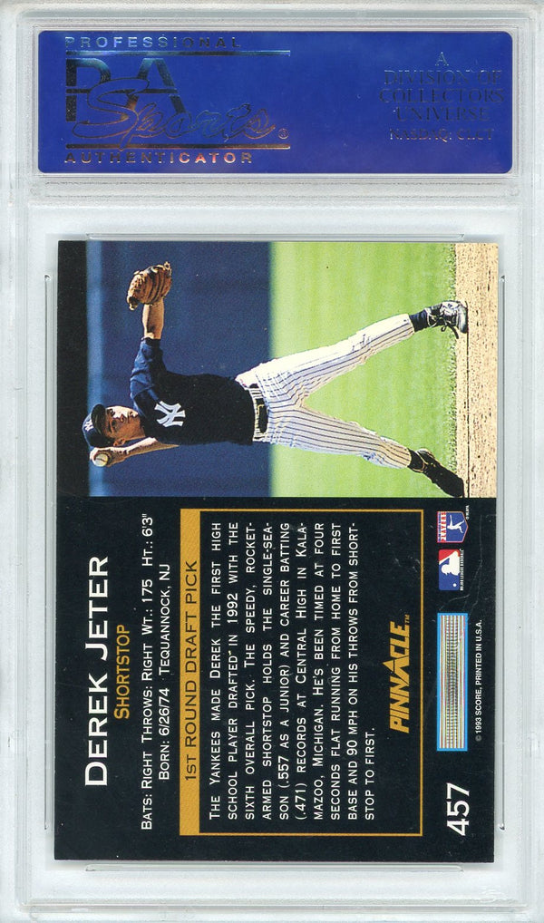 Derek Jeter 1993 Pinnacle Rookie Card #457 (PSA Mint 9)