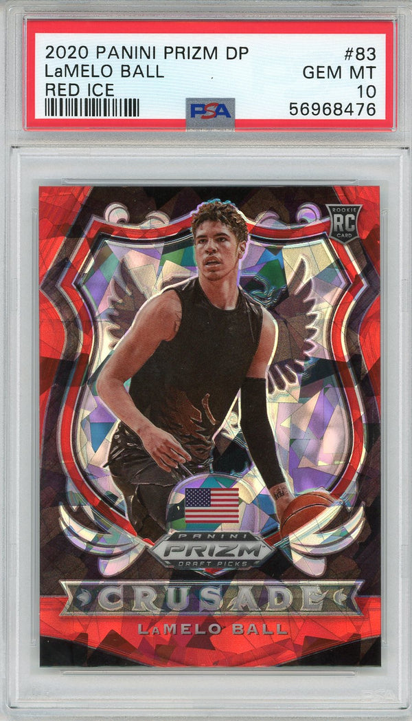 LaMelo Ball 2020 Panini Prizm DP Red Ice Crusade RC #83 PSA 10