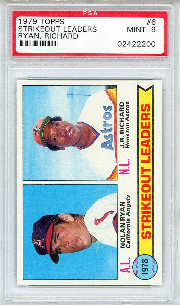 Nolan Ryan & JR Richard 1979 Topps Strikeout Leaders Card #6 (PSA Mint 9)