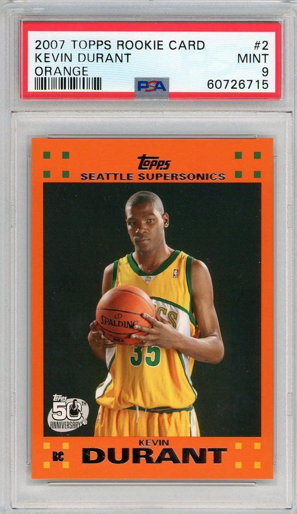 Kevin Durant 2007 Topps Orange Rookie Card #2 (PSA Mint 9)