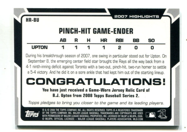 B.J. Upton 2008 Topps #HRBU Jersey Card