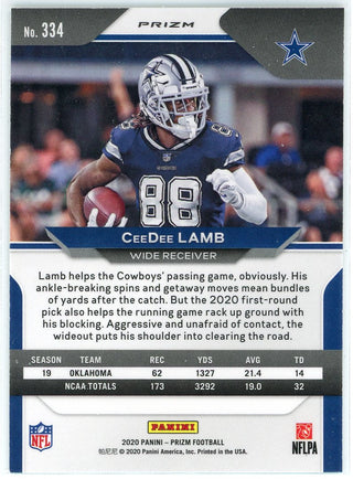 CeeDee Lamb 2020 Panini Prizm Green Pulsar Prizm Rookie Card #334