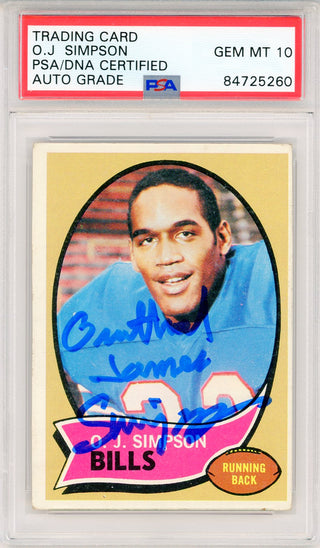 OJ Simpson Autographed Full Name 1970 Topps Card #90 (PSA Auto Gem MT 10)