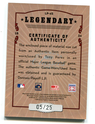 Tony Perez 2005 Donruss Classics Legendary Lumberjacks #lp45 Card /25