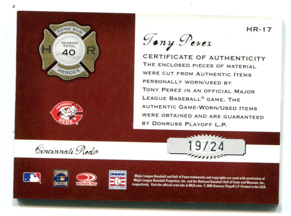 Tony Perez 2005 Donruss Classics #HR17 Material Card /24