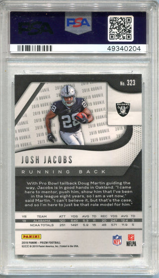 Josh Jacobs 2019 Panini Prizm #323 PSA Mint 10 RC