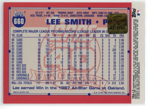 Lee Smith Autographed 2002 Topps Archives Card #660