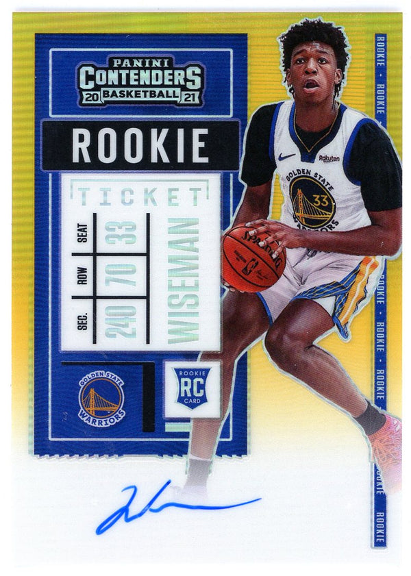 James Wiseman Autographed 2020-21 Panini Contenders Rookie Ticket Gold Prizm Card #115