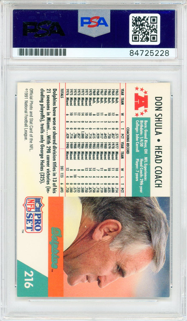 Don Shula Autographed 1991 Pro Set Card #216 (PSA Auto)