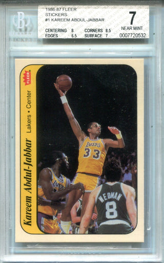 Kareem Abdul-Jabbar 1986-87 Fleer Stickers #1 BGS NM-MT 7 Card