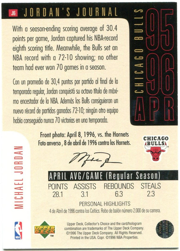 Michael Jordan Upper Deck Jordan's Journal April 1996